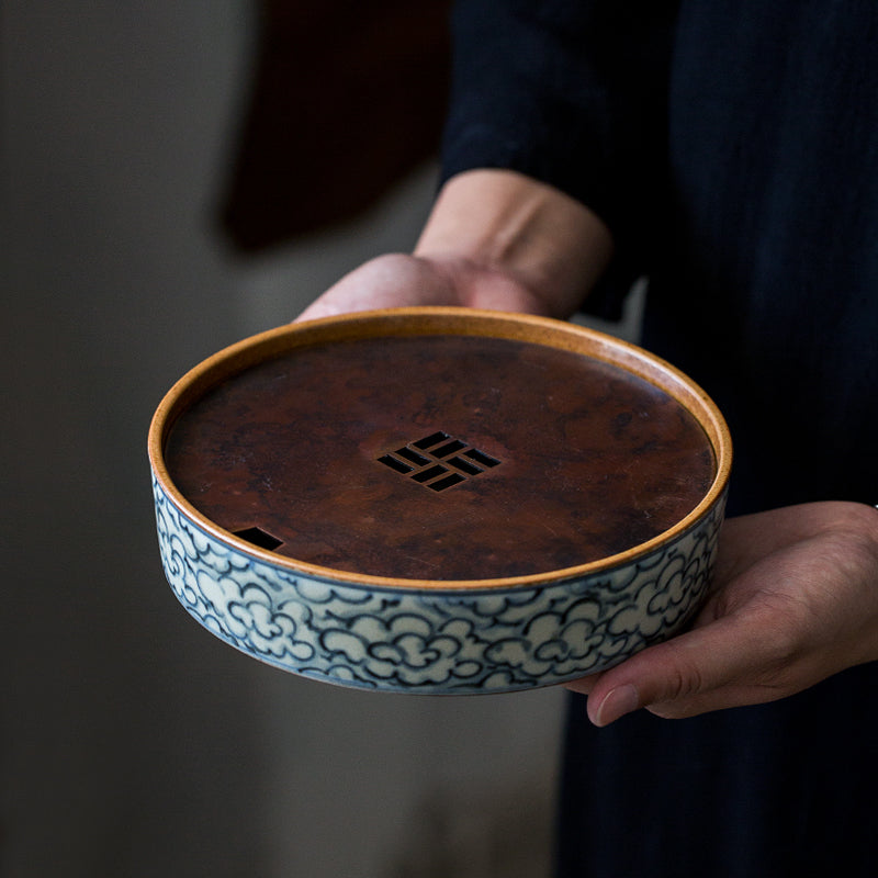 Clouds Sea Ceramic Teapot Stand (Hu Cheng), Fanggu Style Hucheng, Hand Painted Gongfu Teapot Holder, Teapot Tray, Gongfu Tea Accessories