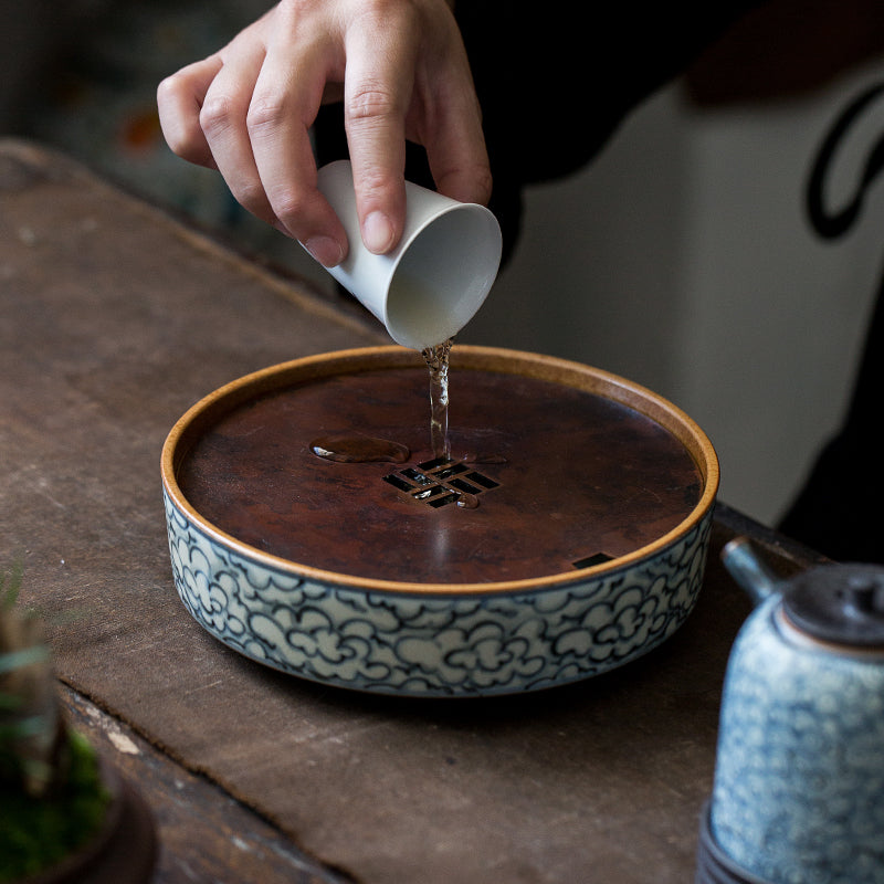 Clouds Sea Ceramic Teapot Stand (Hu Cheng), Fanggu Style Hucheng, Hand Painted Gongfu Teapot Holder, Teapot Tray, Gongfu Tea Accessories