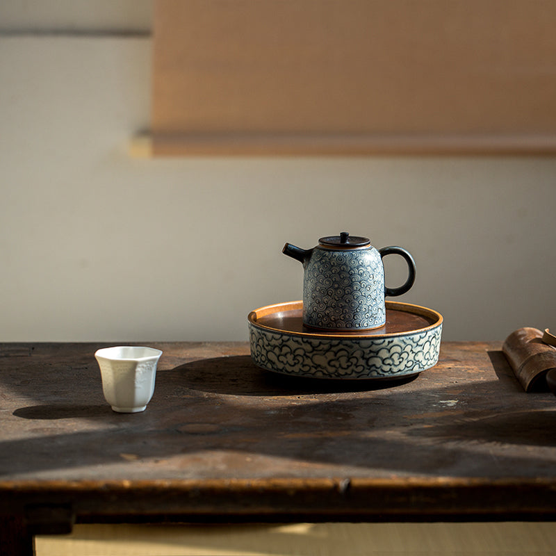 Clouds Sea Ceramic Teapot Stand (Hu Cheng), Fanggu Style Hucheng, Hand Painted Gongfu Teapot Holder, Teapot Tray, Gongfu Tea Accessories