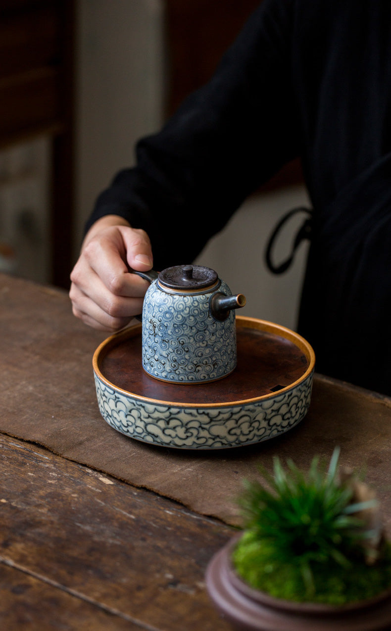 Clouds Sea Ceramic Teapot Stand (Hu Cheng), Fanggu Style Hucheng, Hand Painted Gongfu Teapot Holder, Teapot Tray, Gongfu Tea Accessories