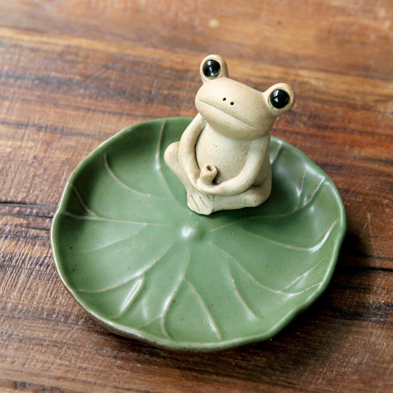 Ceramic Frog Incense Burner, Creative Incense Holder, Frog Sculpture, Tea table Decor, Tea Pet, Meditating Frog, Gongfu Tea Accessories