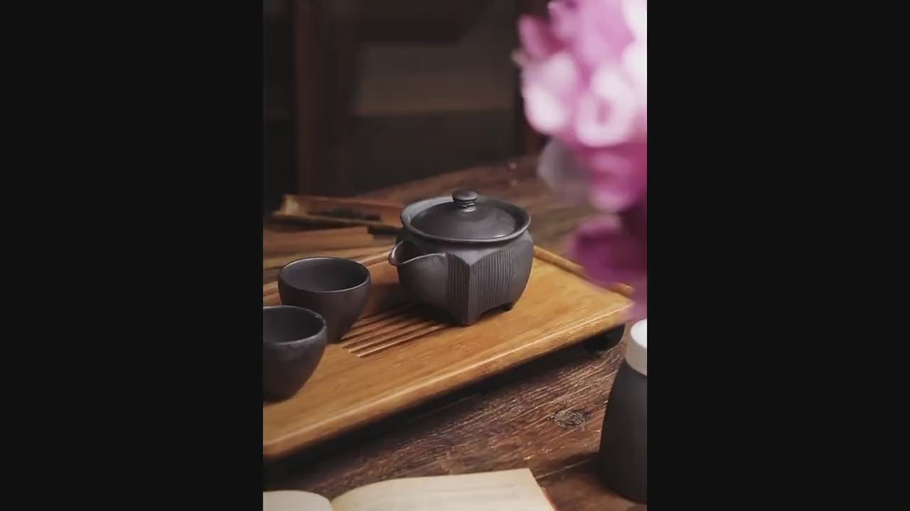 Black Pottery Gongfu Teapot, Handmade Japanese Style Teapots, Small Teapot to Brew Loose Leaf Tea, 2 Styles, Black Kyusu Teapot