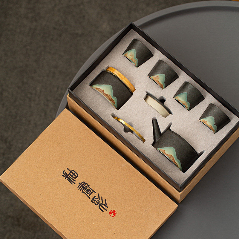 Chinese Tea Set ‘Distant Mountains’, Japanese Zen style, Kung Fu Teapot set with Tea Cups, Tea Tray and 1 Tea Jar, Gift to Gongfu Tea Lovers