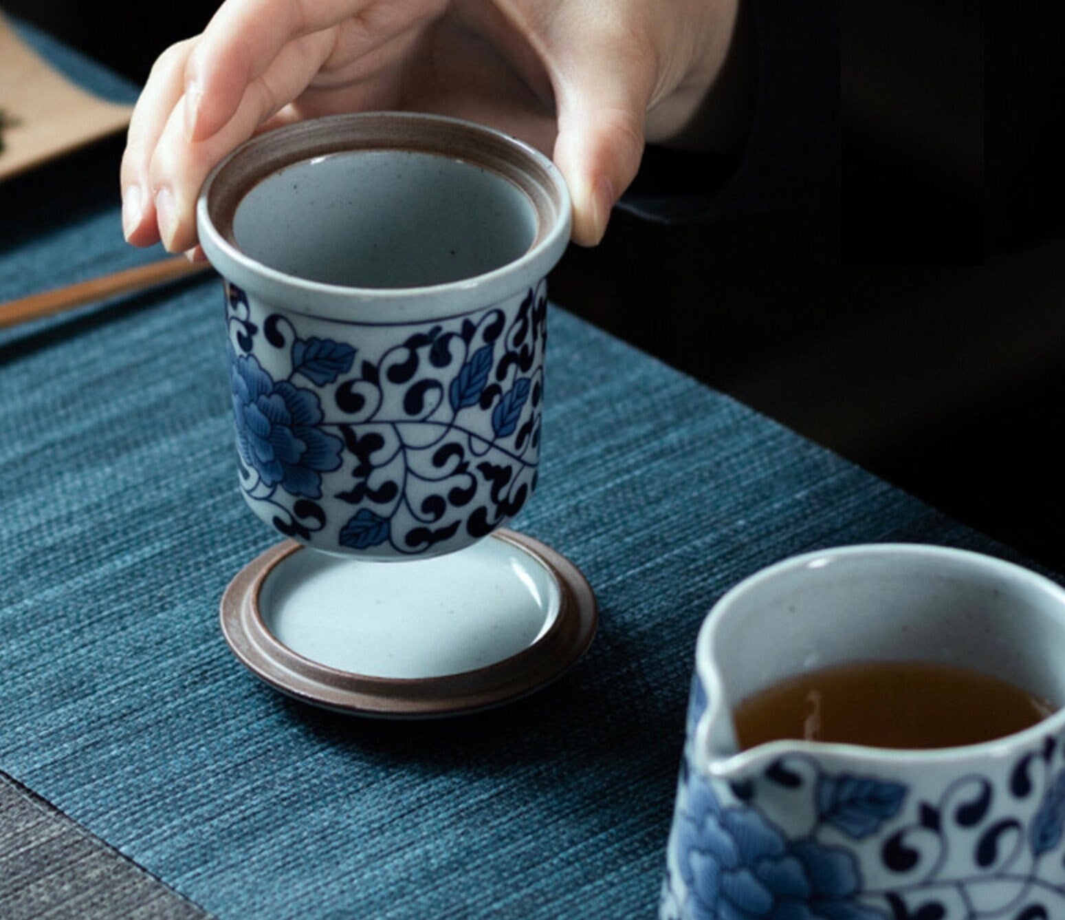 blue white gongfu teapot with infuser, Chinese teapot, Gong fu teapot, Asian teapot, Kung Fu tea pot, loose leaf teapot