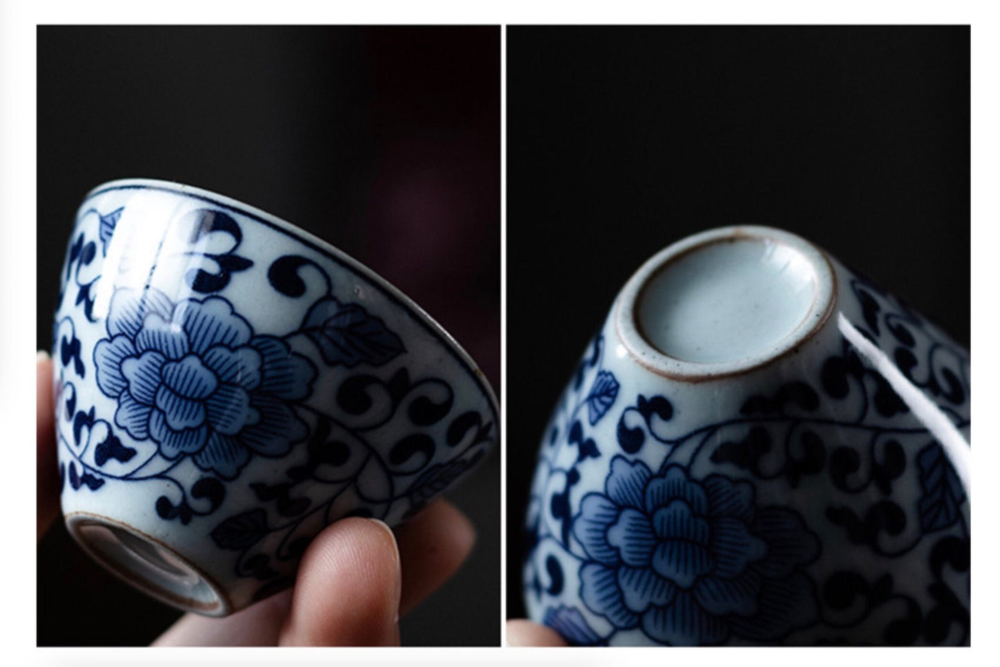 blue white gongfu tea cups, Chinese tea cups, Gong fu tea cups, Asian tea cups, Kung Fu tea cups,
