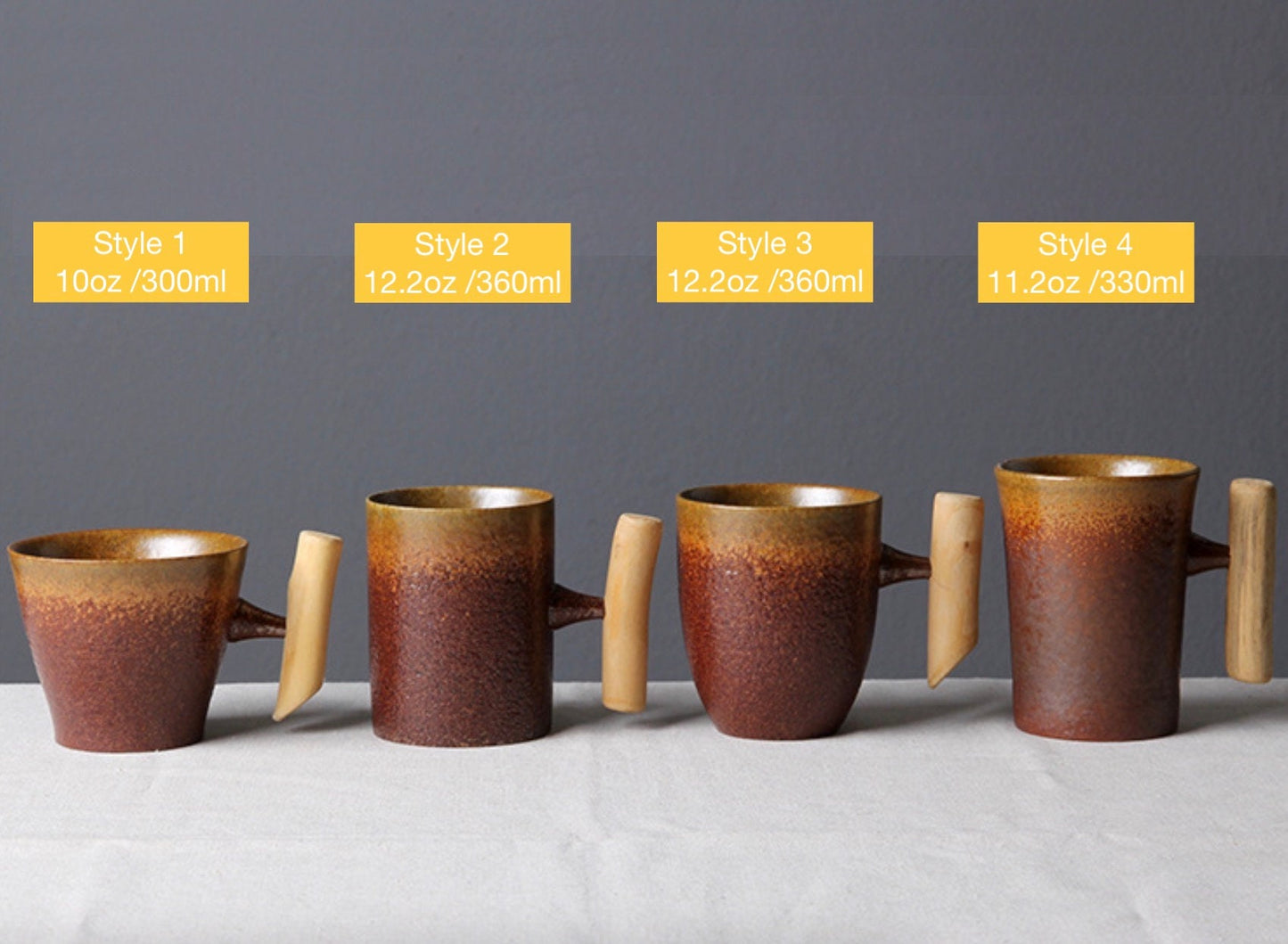 Ceramic Coffee Mug Tea Mug / Japanese Style Mug / Vintage Rust Glazed Ceramic Mug with Wooden Handle / A Good Mug Gift Choice