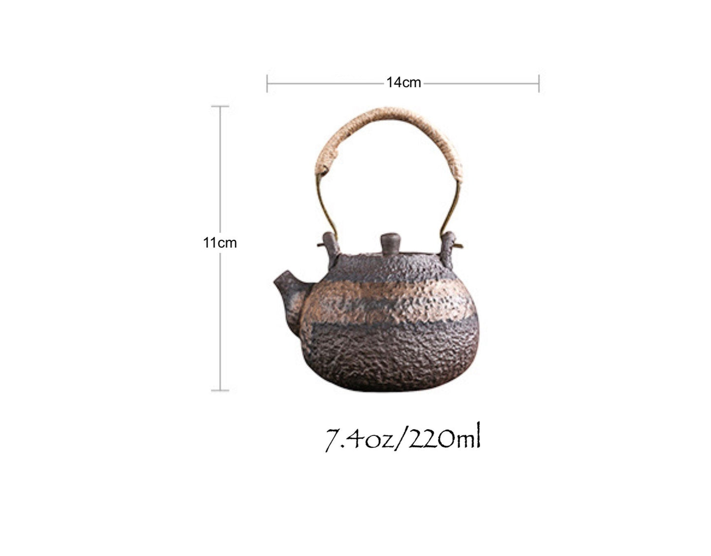 Handmade Ceramic Teapot with Lifting Handle / Small Chinese Kung Fu Teapot / Small Retro Coarse Pottery Teapot 7.4oz/220ml