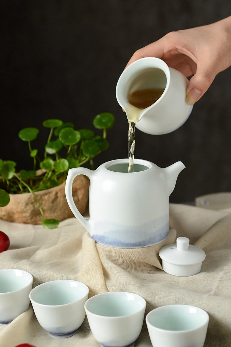 Handmade Tea Set with Teapot, Chinese Kungfu Tea Set for Loose Leaf Tea, Jingdezhen Hand Painted Gongfu Tea Ceremony Set, Tea Lover Gift