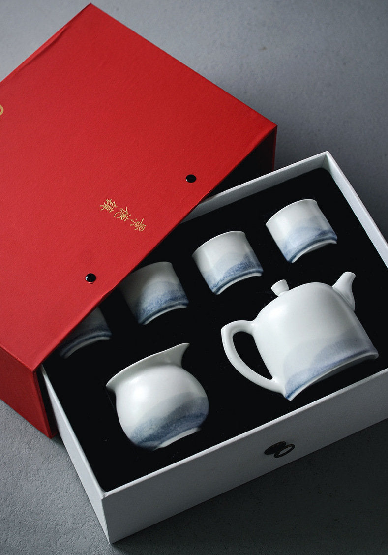 Handmade Tea Set with Teapot, Chinese Kungfu Tea Set for Loose Leaf Tea, Jingdezhen Hand Painted Gongfu Tea Ceremony Set, Tea Lover Gift