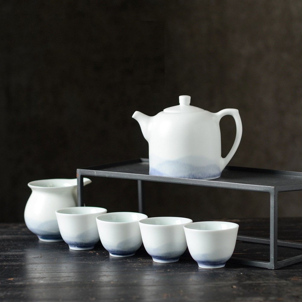 Handmade Tea Set with Teapot, Chinese Kungfu Tea Set for Loose Leaf Tea, Jingdezhen Hand Painted Gongfu Tea Ceremony Set, Tea Lover Gift