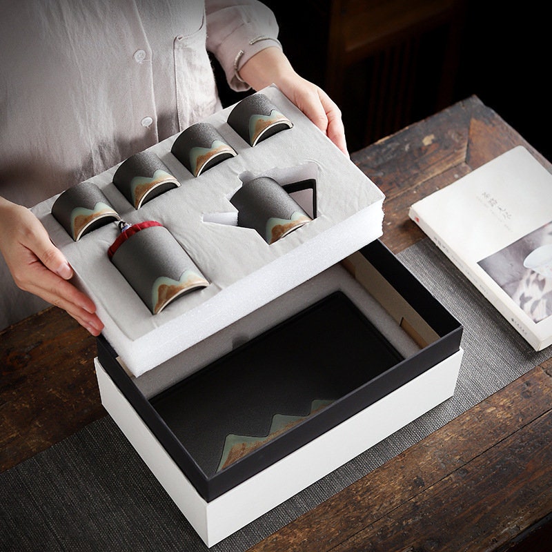 Ceramic Gongfu Tea Set, Japanese Zen style Teapot Set, Teapot Set with Cups, Tea Caddy and Tray, Traditional Kungfu Loose Leaf Tea Set