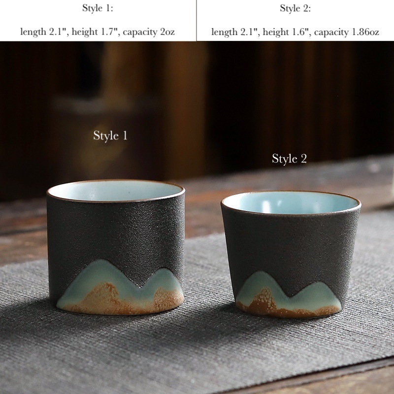Ceramic Tea Cups ‘Distant Mountains’, Great Kung Fu Tea Cup, choice of 3 colors, Black, White and Yellow