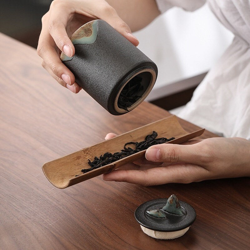 Ceramic Tea Canister ‘Distant Mountains’ | Ceramic Tea Jars |Kung Fu Tea Container| Ceramic Tea Caddy, 3 colors - Black, White and Yellow
