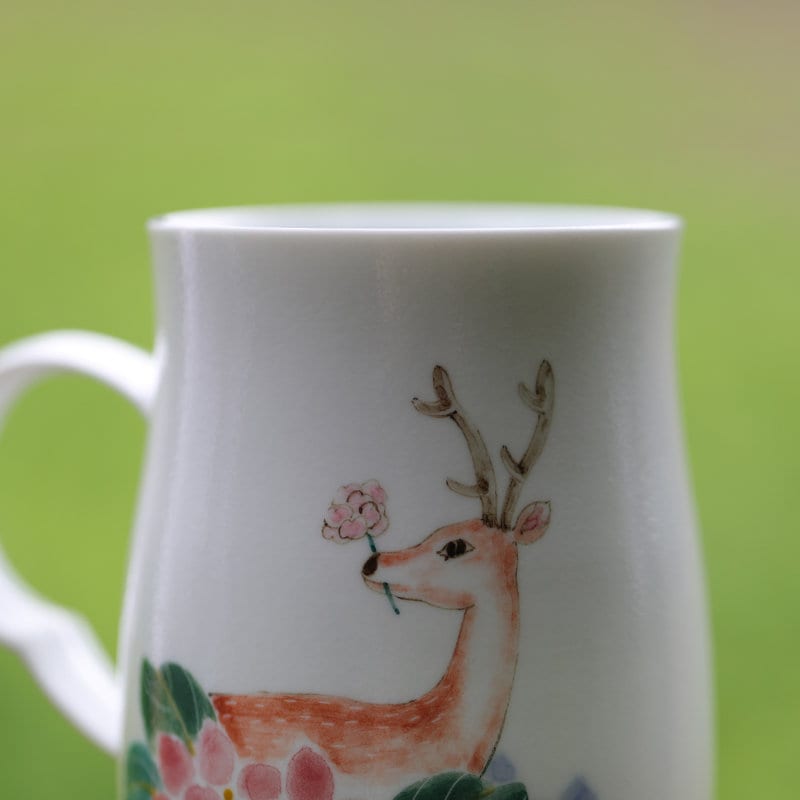 Hand Painted Deer Mug, Large Handmade Coffee Mug, Beautiful Porcelain Mug Gift for her