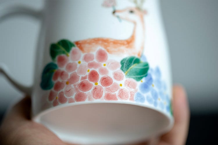 Hand Painted Deer Mug, Large Handmade Coffee Mug, Beautiful Porcelain Mug Gift for her