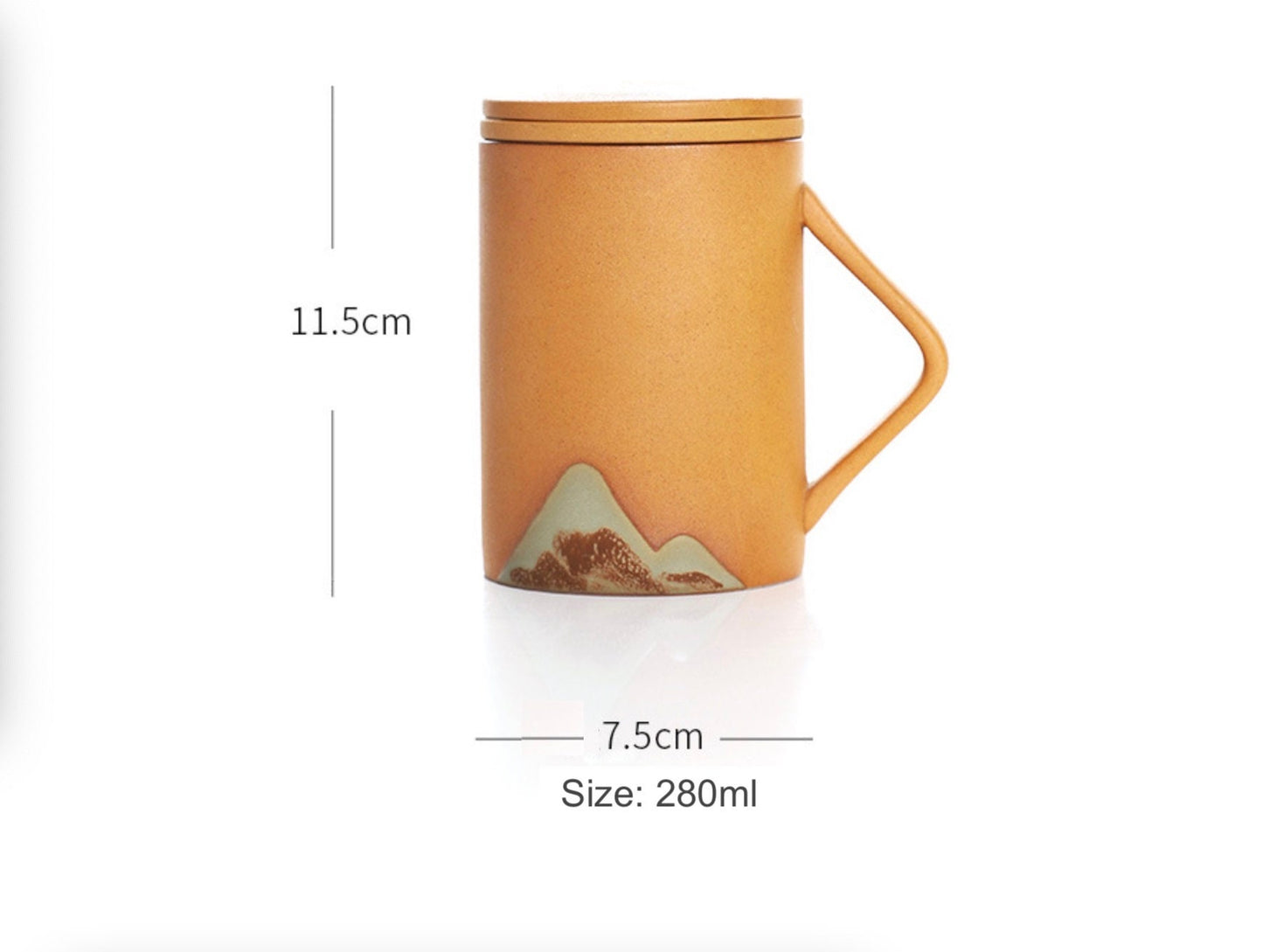 Ceramic Tea Mug 9.5oz ‘Distant Mountains’| Japanese Style Tea Mug |Tea Infuser Mug with Lid| Office Tea Coffee Cup