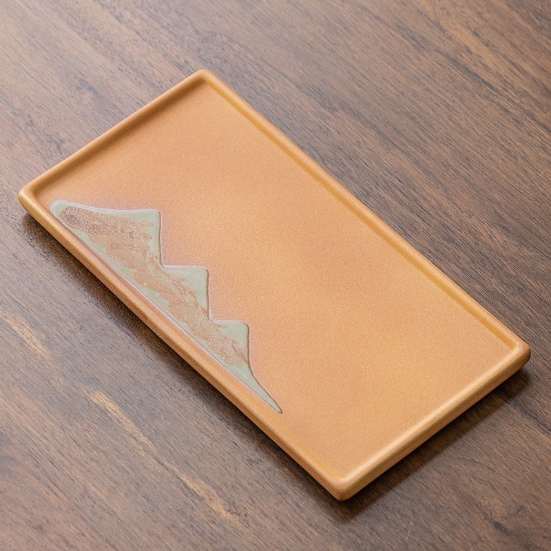 Ceramic Tea Tray ‘Distant Mountains’ |Japanese style Kung Fu Tea Set ceramic tray | Tea tray 2 styles in 3 colors- White, Black and Yellow