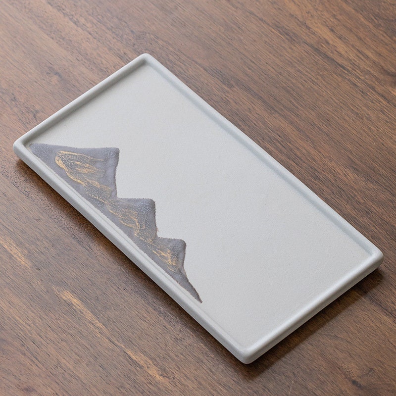 Ceramic Tea Tray ‘Distant Mountains’ |Japanese style Kung Fu Tea Set ceramic tray | Tea tray 2 styles in 3 colors- White, Black and Yellow