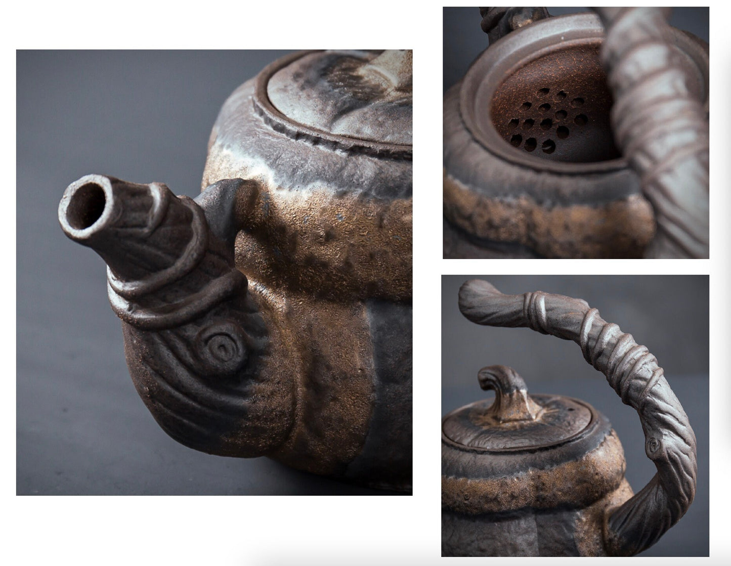 Ceramic Chinese Tea Set in Pumpkin Style/ Handmade Kungfu Tea Set - Teapot, 2 Tea Cups & Tea Tray / Stoneware TeaPot Set / Tea Lover Gift