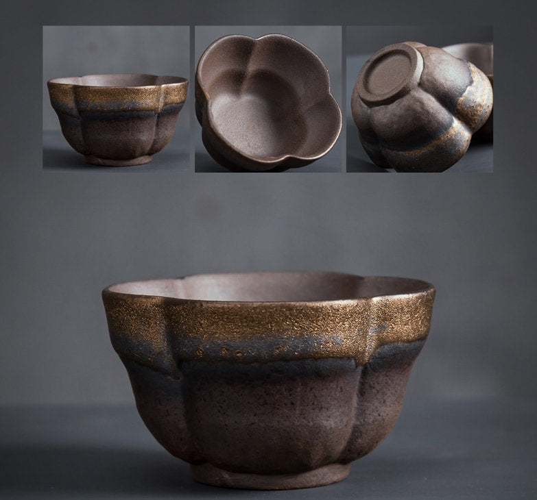 Ceramic Chinese Tea Set in Pumpkin Style/ Handmade Kungfu Tea Set - Teapot, 2 Tea Cups & Tea Tray / Stoneware TeaPot Set / Tea Lover Gift