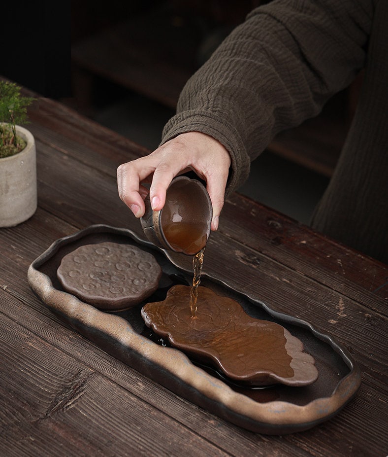 Lotus Pond Theme Gongfu Teapot Set /Handmade Kung Fu Tea Set with Teapot, Cups & Tea Tray /Retro Style Tea Set / Unique Tea Set Gift