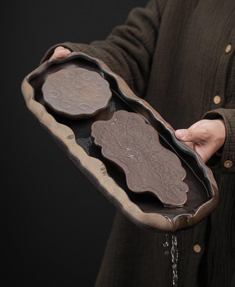 Lotus Pond Theme Gongfu Teapot Set /Handmade Kung Fu Tea Set with Teapot, Cups & Tea Tray /Retro Style Tea Set / Unique Tea Set Gift