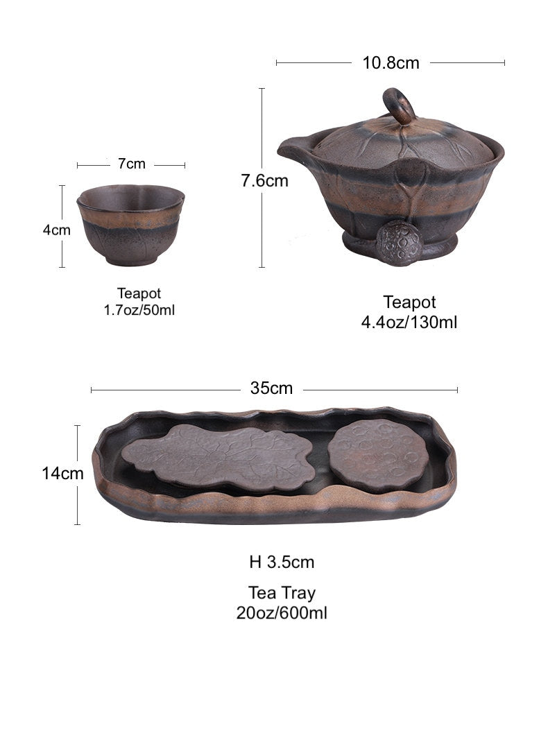 Lotus Pond Theme Gongfu Teapot Set /Handmade Kung Fu Tea Set with Teapot, Cups & Tea Tray /Retro Style Tea Set / Unique Tea Set Gift