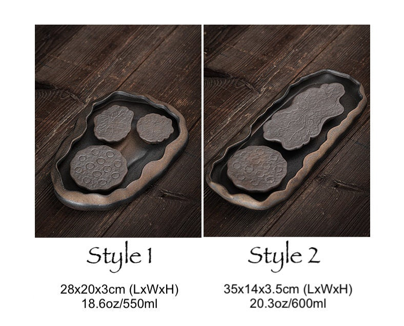 Lotus Pond Ceramic Gongfu Tea Tray / Handmade Tea Tray for Kung Fu Tea Ceremony / Retro Coarse Pottery Tea Tray - 2 Style