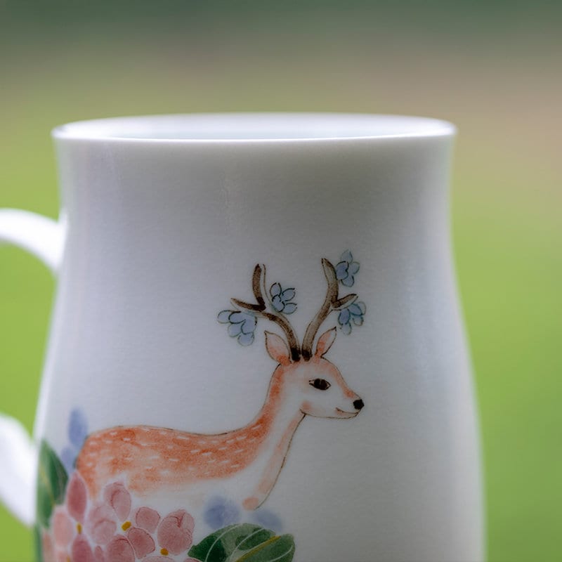 Hand Painted Deer Mug, Large Handmade Coffee Mug, Beautiful Porcelain Mug Gift for her