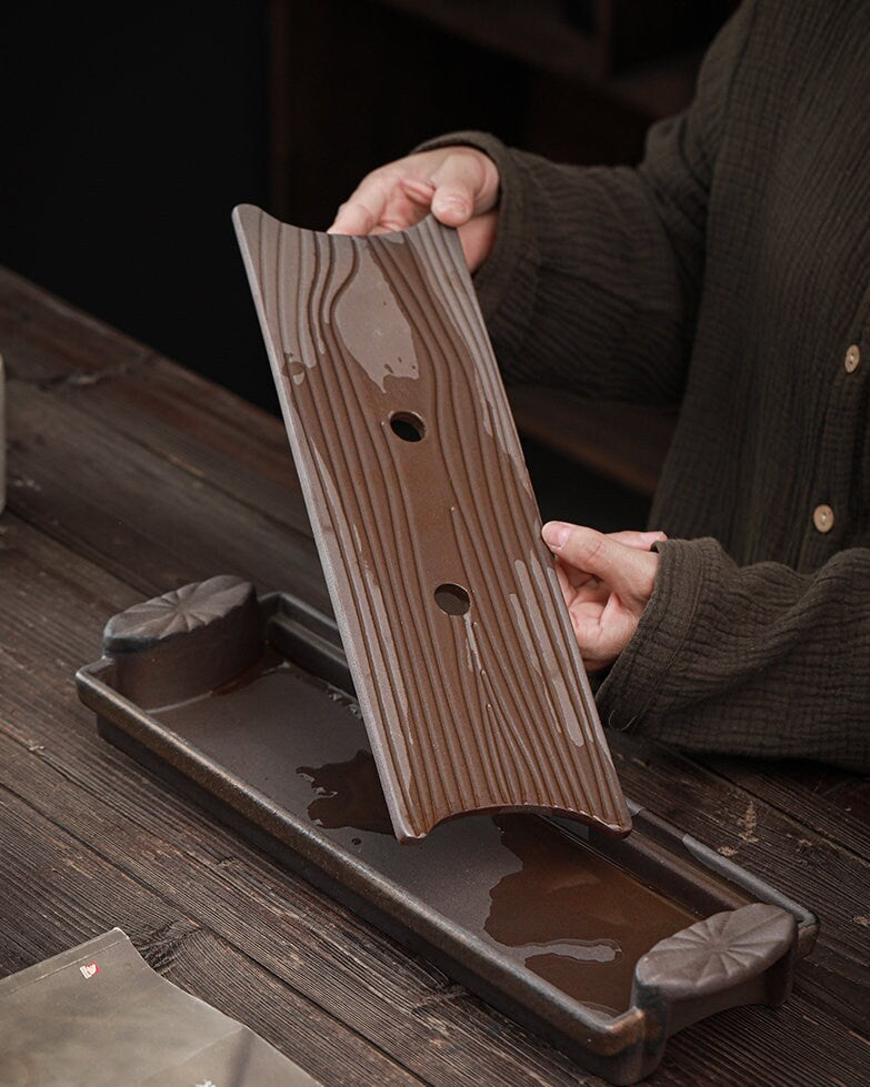 Ceramic Chinese Tea Set in Pumpkin Style/ Handmade Kungfu Tea Set - Teapot, 2 Tea Cups & Tea Tray / Stoneware TeaPot Set / Tea Lover Gift