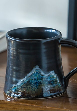 Hand Thrown Mountain Coffee Mug , Large Handmade Ceramic Mug 360ml/12.2oz, Beautiful Mug Set Gift for Your Loved Ones