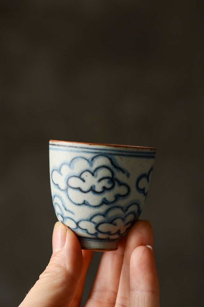 Jingdezhen Blue White Gongfu Tea Set, Handmade Chinese Tea Set - 1 Teapot 4 Cups, 2 style - Clouds Sea and Ocean Waves, tea lover gift