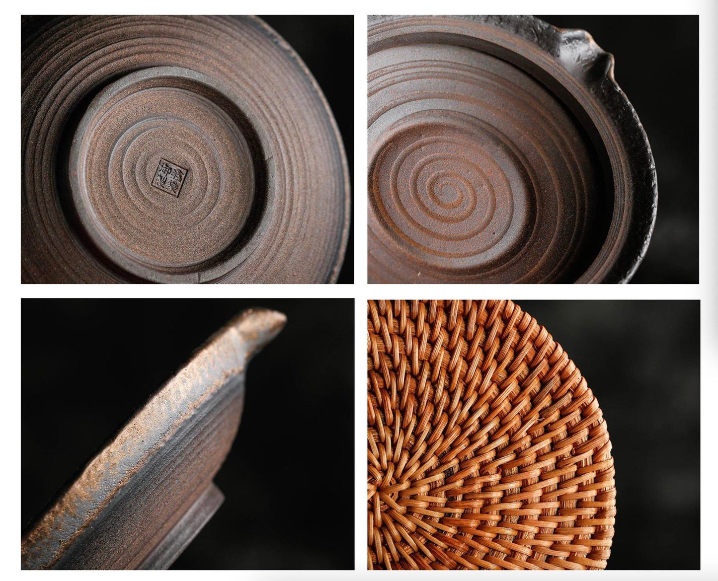 Handmade Ceramic Teapot Stand (Hu Cheng) with Handwoven Rattan Coaster, Retro Style Tea Pot Holder, Teapot Tray, Tea Accessories