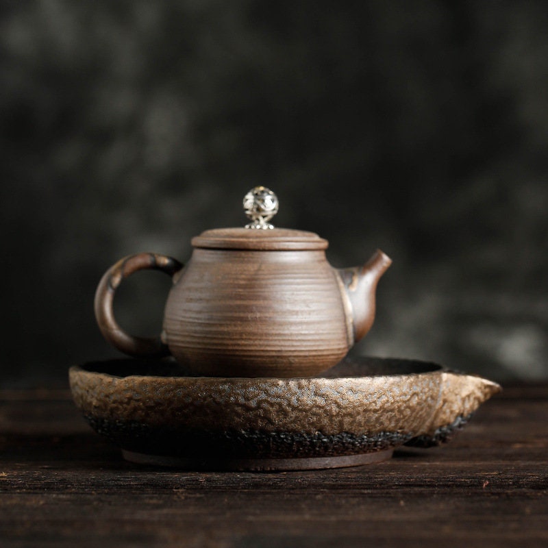 Handmade Ceramic Tea Pot Holder (Hu Cheng), Retro Style Teapot Stand, Kung Fu Teapot Tray, Tea Accessories for Tea Lover