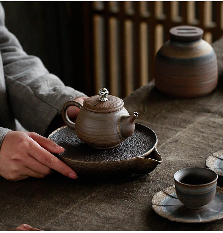 Handmade Ceramic Tea Pot Holder (Hu Cheng), Retro Style Teapot Stand, Kung Fu Teapot Tray, Tea Accessories for Tea Lover
