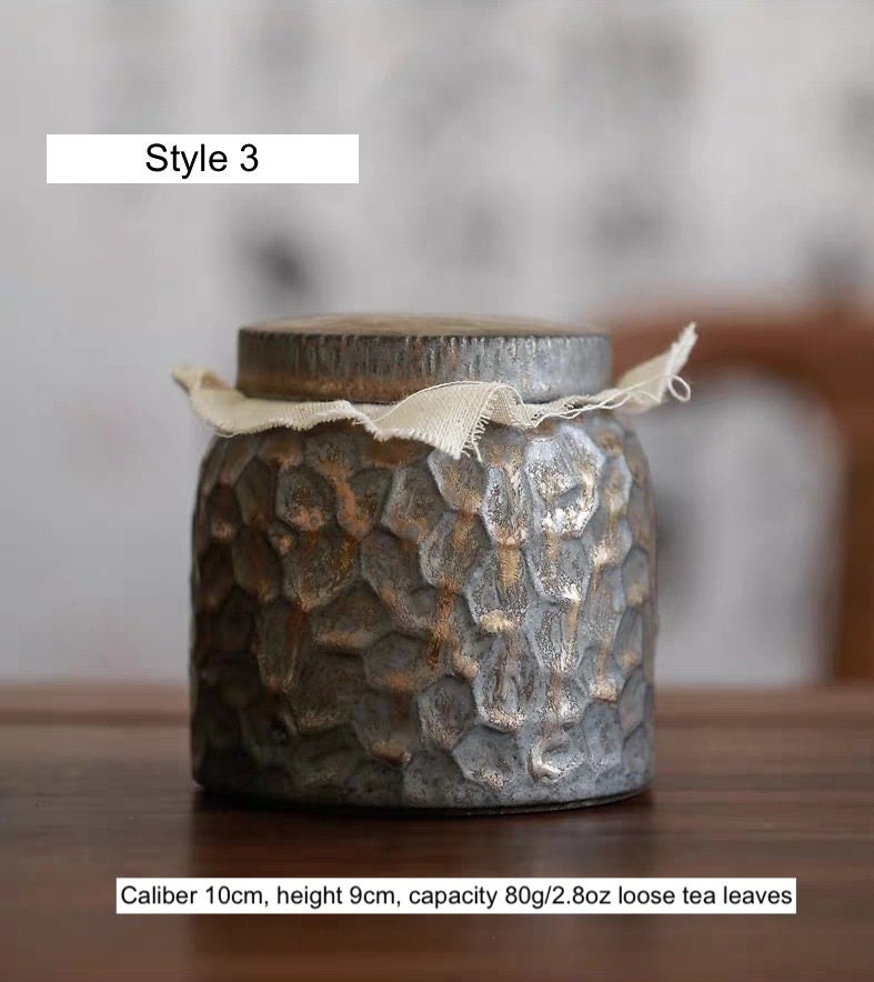 Japanese Hammer-pattern Ceramic Tea Canisters | Retro Style Stoneware Tea Storage Jars |Handmade Tea Container Tea Caddy Tea Tin - 3 Styles