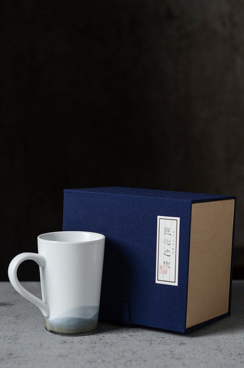 Hand Painted Mountain Mug 390ml/13.2oz, Minimalist Coffee Mug, Mug Set of 2, Beautiful Porcelain Mug Gift for her