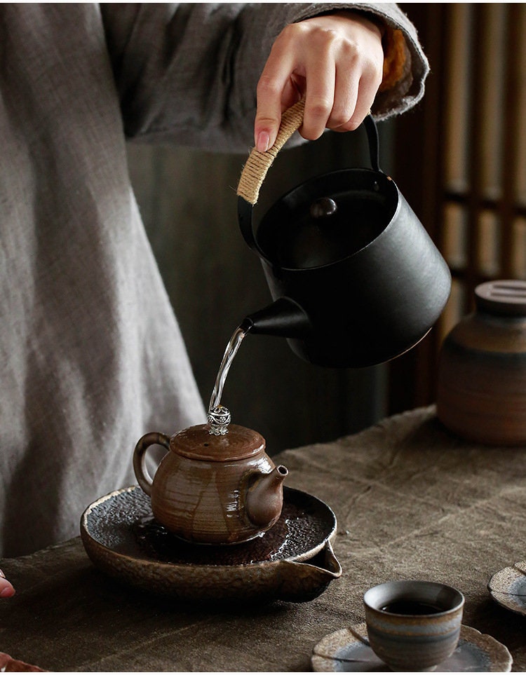 Handmade Ceramic Tea Pot Holder (Hu Cheng), Retro Style Teapot Stand, Kung Fu Teapot Tray, Tea Accessories for Tea Lover