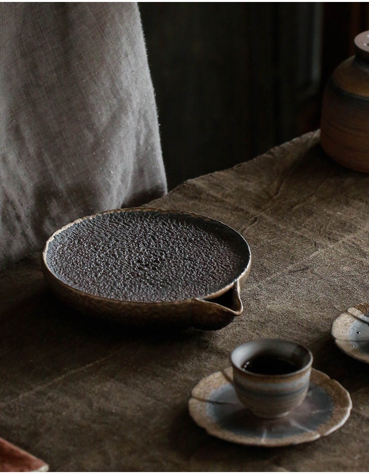 Handmade Ceramic Tea Pot Holder (Hu Cheng), Retro Style Teapot Stand, Kung Fu Teapot Tray, Tea Accessories for Tea Lover