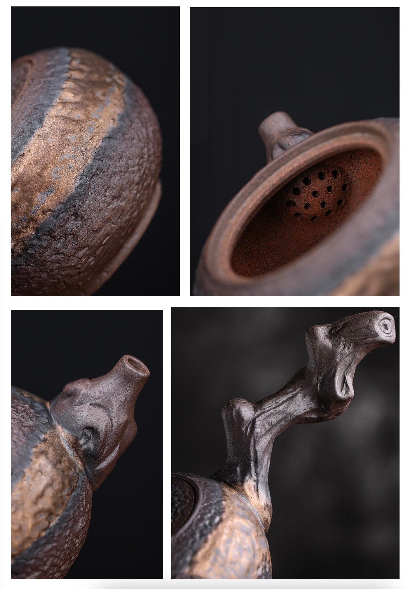 Ceramic Dead Stump Kyusu Teapot Set / Handmade Kung Fu Tea Set - 1 Teapot, 2 Cups, Tea Tray & Teapot Warmer / Gift to Tea Lovers