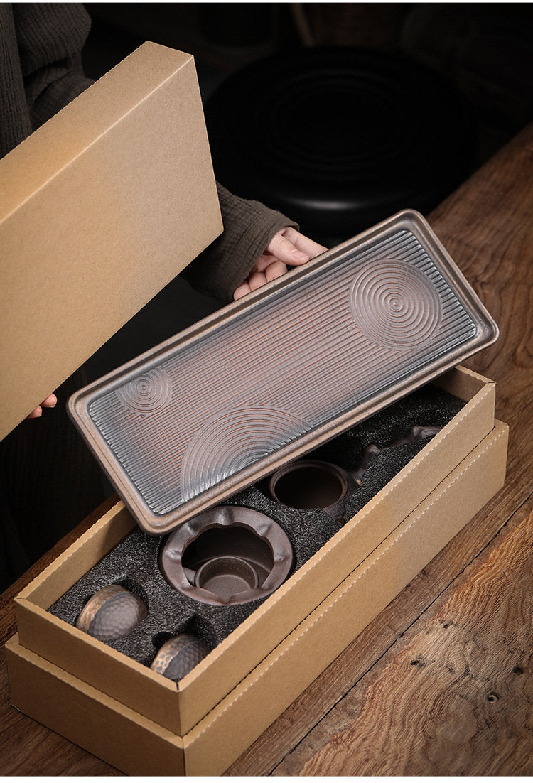 Ceramic Dead Stump Kyusu Teapot Set / Handmade Kung Fu Tea Set - 1 Teapot, 2 Cups, Tea Tray & Teapot Warmer / Gift to Tea Lovers