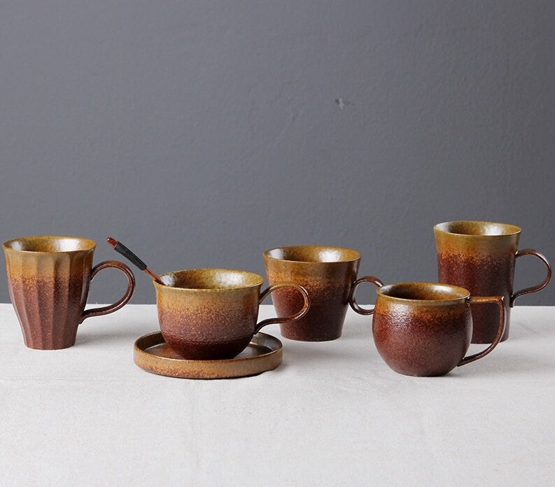 Handmade Coffee Mug, Tea Cup / Japanese Style Mugs / Retro Rust Glazed Ceramic Mug - 5 Styles / A Good Mug Gift Choice