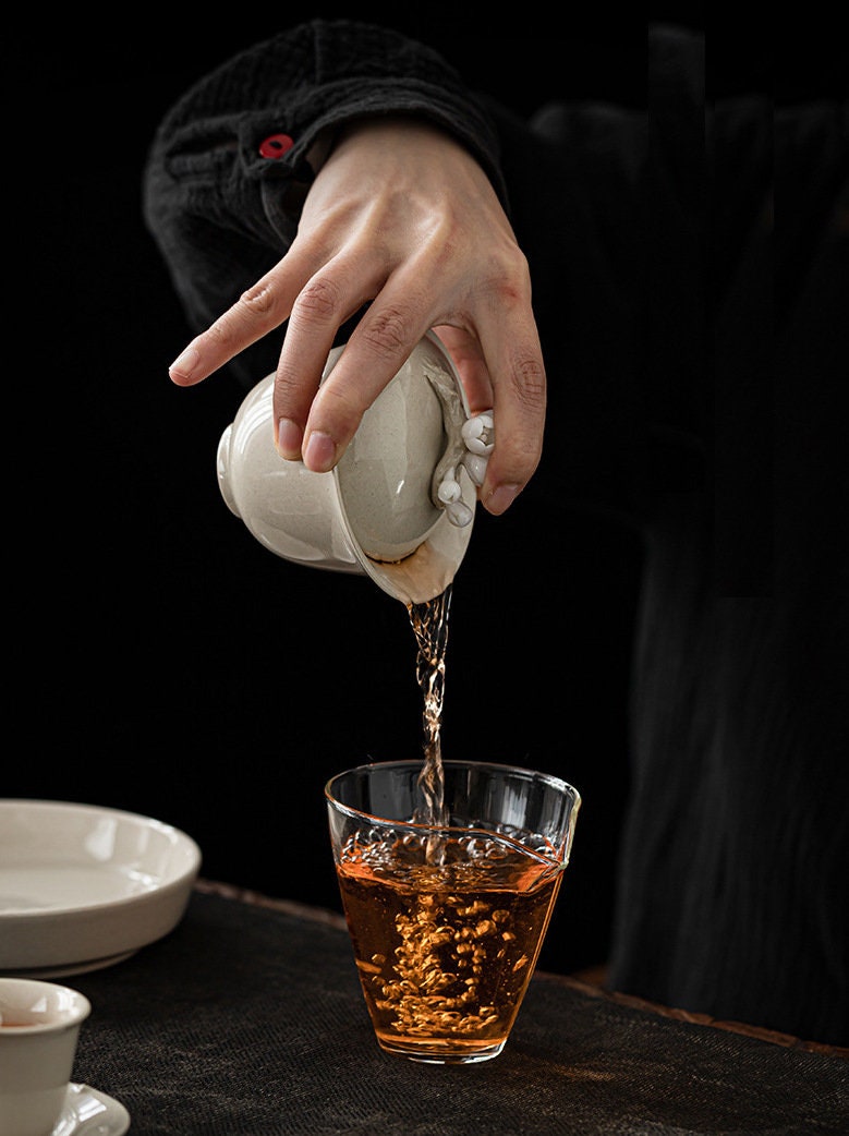 Handmade Porcelain Gaiwan with Lid 150ml/5oz | Wood Ash Glaze White Gray Gaiwan | Gaowan Tea Set | Chinese Kungfu Tea Gaiwan | Tea Cup Sets