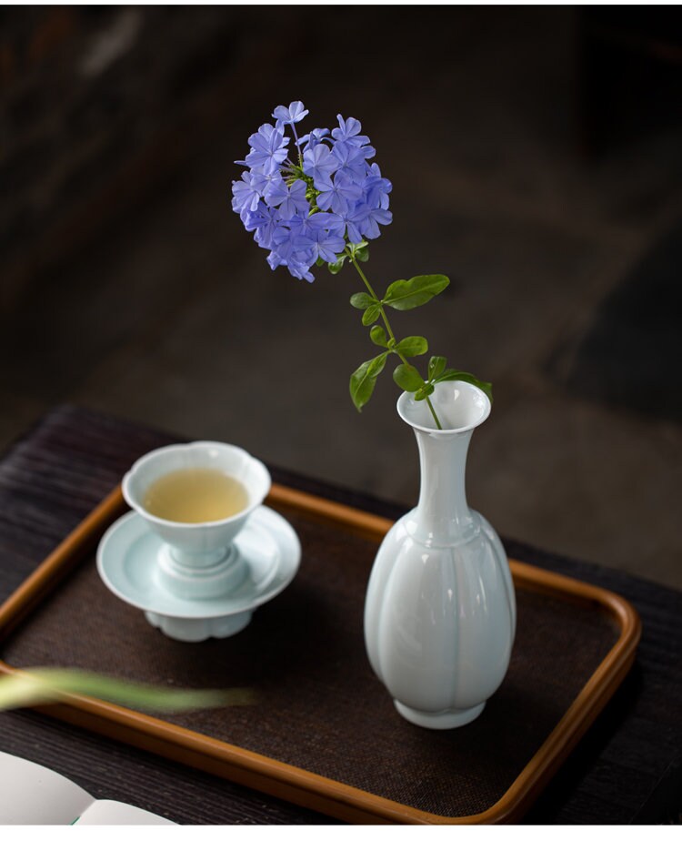 Tea Table Vase, Japanese Chado Table Decor Vase, Chinese Kung Fu Tea Table Decor, Shadowy Green Glaze Porcelain Vase, Tea Lover Gift