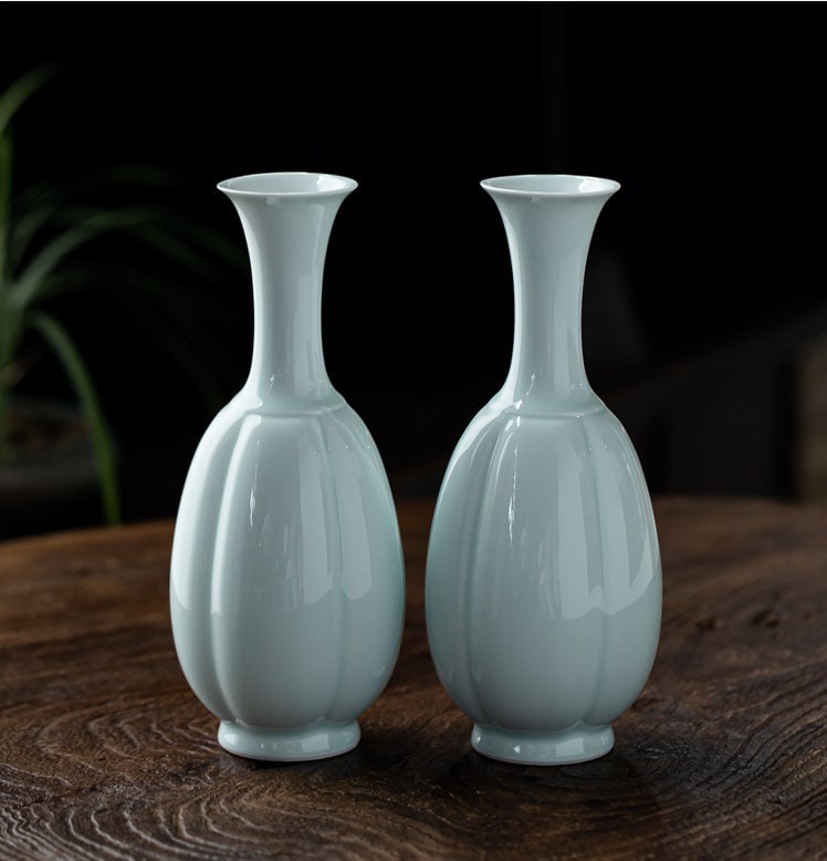 Tea Table Vase, Japanese Chado Table Decor Vase, Chinese Kung Fu Tea Table Decor, Shadowy Green Glaze Porcelain Vase, Tea Lover Gift