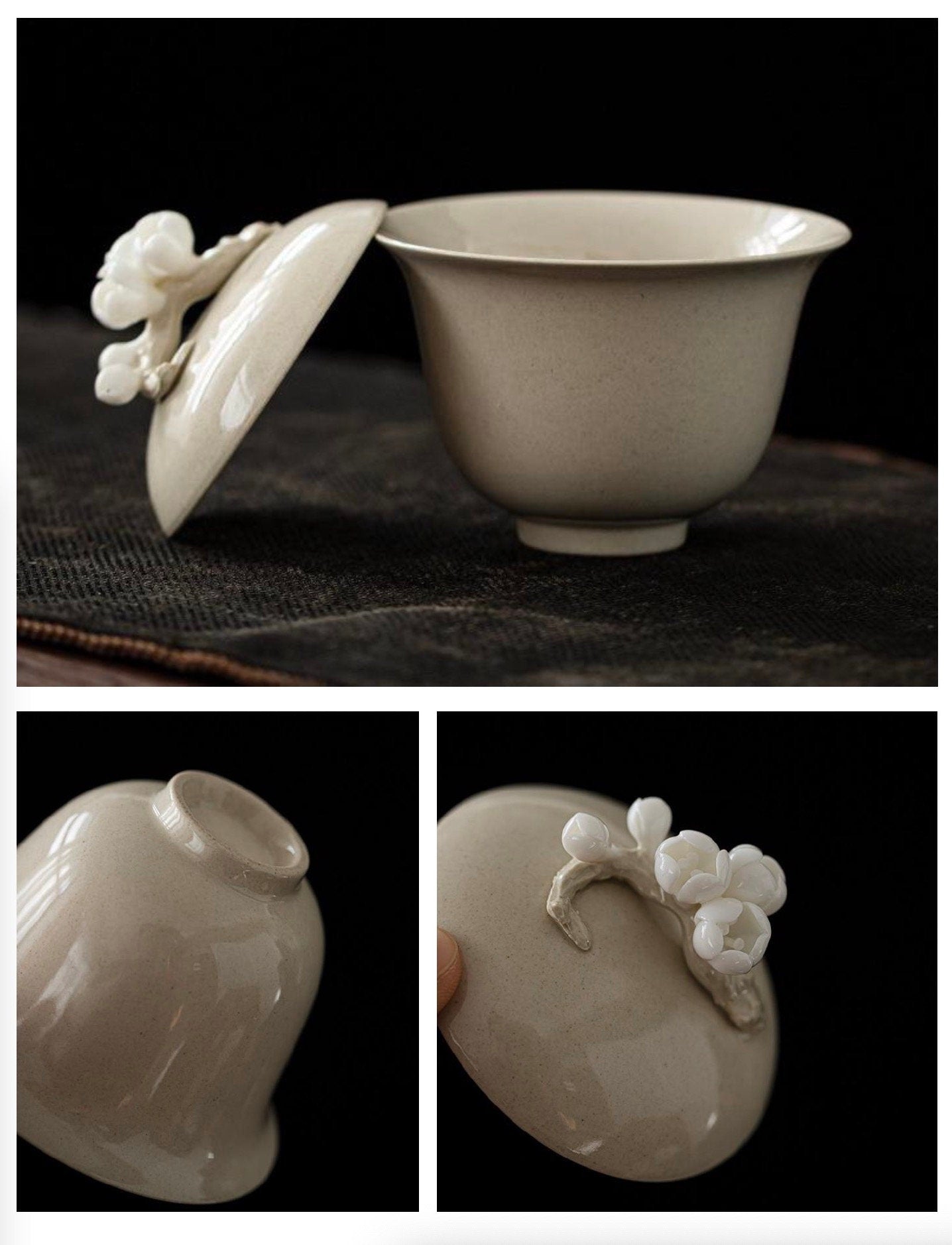 Handmade Porcelain Gaiwan with Lid 150ml/5oz | Wood Ash Glaze White Gray Gaiwan | Gaowan Tea Set | Chinese Kungfu Tea Gaiwan | Tea Cup Sets
