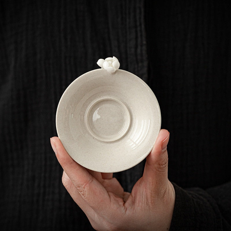 Handmade Porcelain Kung Fu Tea Cup 40ml/1.35oz | Wood Ash Glaze White Gray Chinese GongFu Tea Cup | Small Tea Cups for Kung Fu Tea Lovers