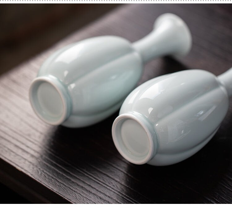 Tea Table Vase, Japanese Chado Table Decor Vase, Chinese Kung Fu Tea Table Decor, Shadowy Green Glaze Porcelain Vase, Tea Lover Gift