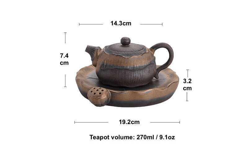 Lotus Leaf Style Chinese Kungfu Teapot 270ml/9.1oz, Handmade Gongfu Teapot / Retro Stoneware Teapot / Small Ceramic Teapot