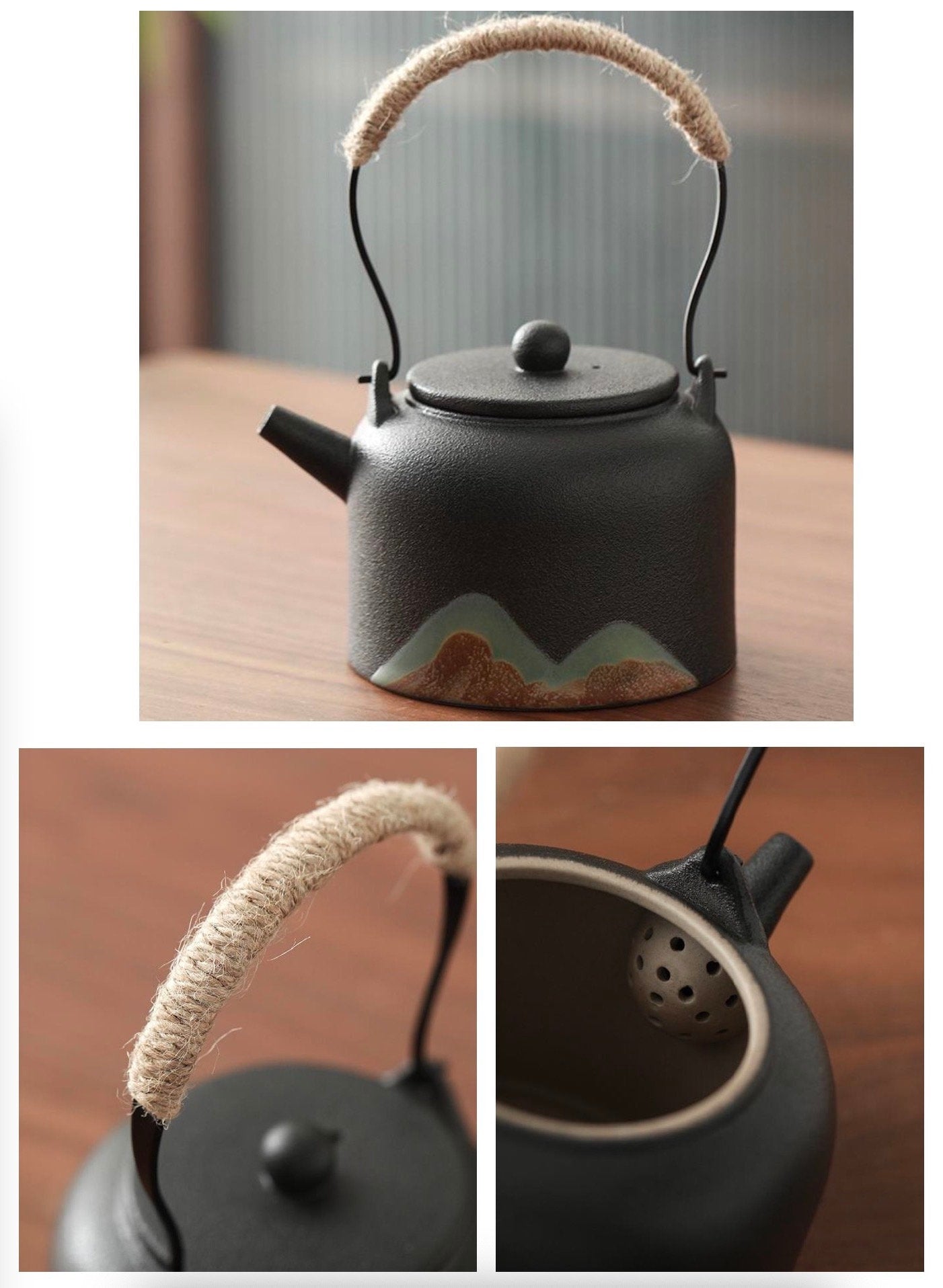 Japanese Zen Gongfu Tea Set, Black Pottery Chinese Tea Set, Kungfu Teapot set with Tea Cups, Tea Tray and Tea Jar, Gift For Tea Lovers